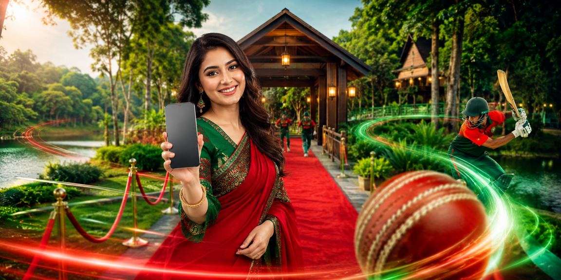 Cricket betting scene in Gazipur with a red-green theme